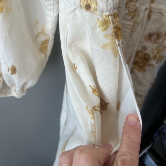 Artsy Teacher Full Button Down Shirt Dress Gold Roses on Cream Long Women’s L - Picture 14 of 16